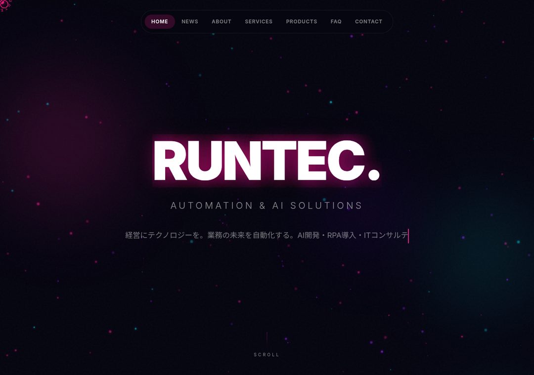 新RUNTEC TOPプレビュー(黒×ピンク/パーティクル背景+RUNTEC.大文字)